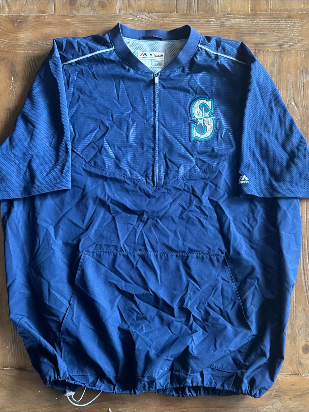 Vintage Majestic MLB Mariners Authentic Short Sleeve 1/4 Zip Pullover Windbreake